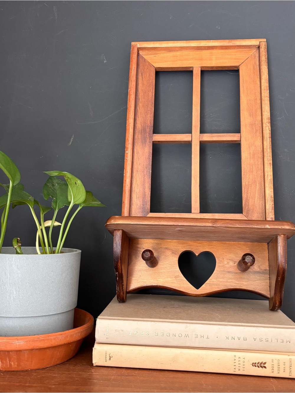 Wooden Heart Shelf Wall Decor in Warm Brown